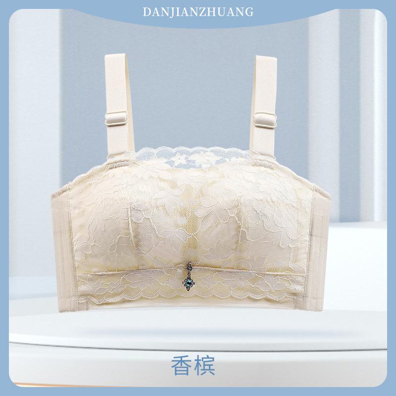 Ultra-thin tube top French lace underwear, large breasts show small gathering, no steel ring upper support, secondary breasts adjustment bra cover