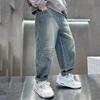 Four Seasons Spring Autumn Boys Jeans Children Loose Denim Pants Teenager Fashion Spring Baggy Trousers Kids Handsome Clothing