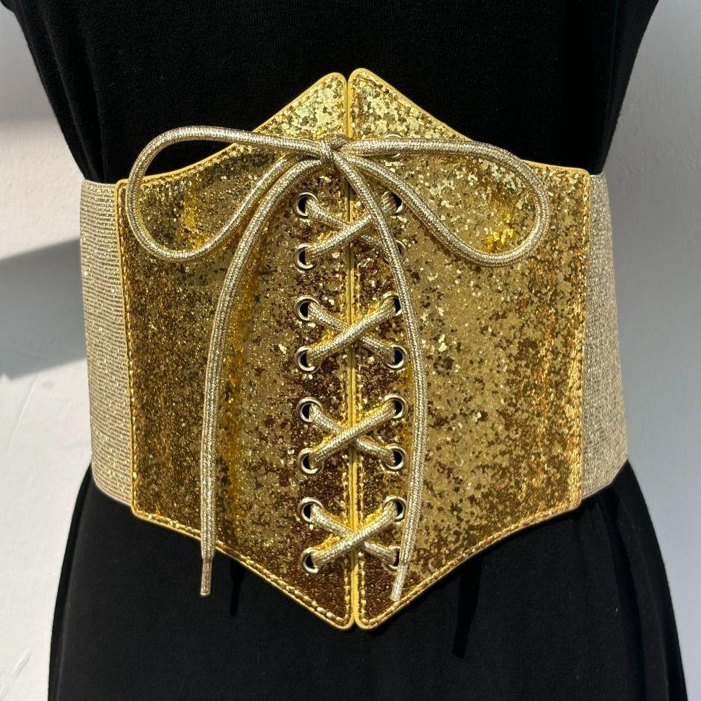 Shinny Leopard Print Waistband Elastic Blingbling Corset Belt Personality Gold Cummerbunds  Corset