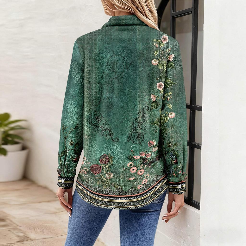 Dámská košile halenka s potiskem tlačítka s dlouhým rukávem ležérní základní košilový límec s běžným topem