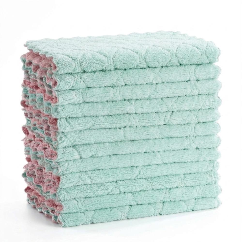 12pcs Thick Soft Kitchen Dish Cloth Super Absorbent Double-Sided Towel  Kitchen Cleaning