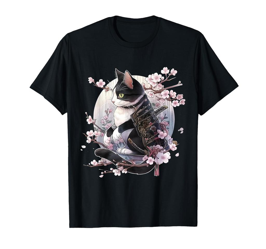 Tricou Japonez Art Cat Ninja Anime Style Samurai Cat Ukiyo-e