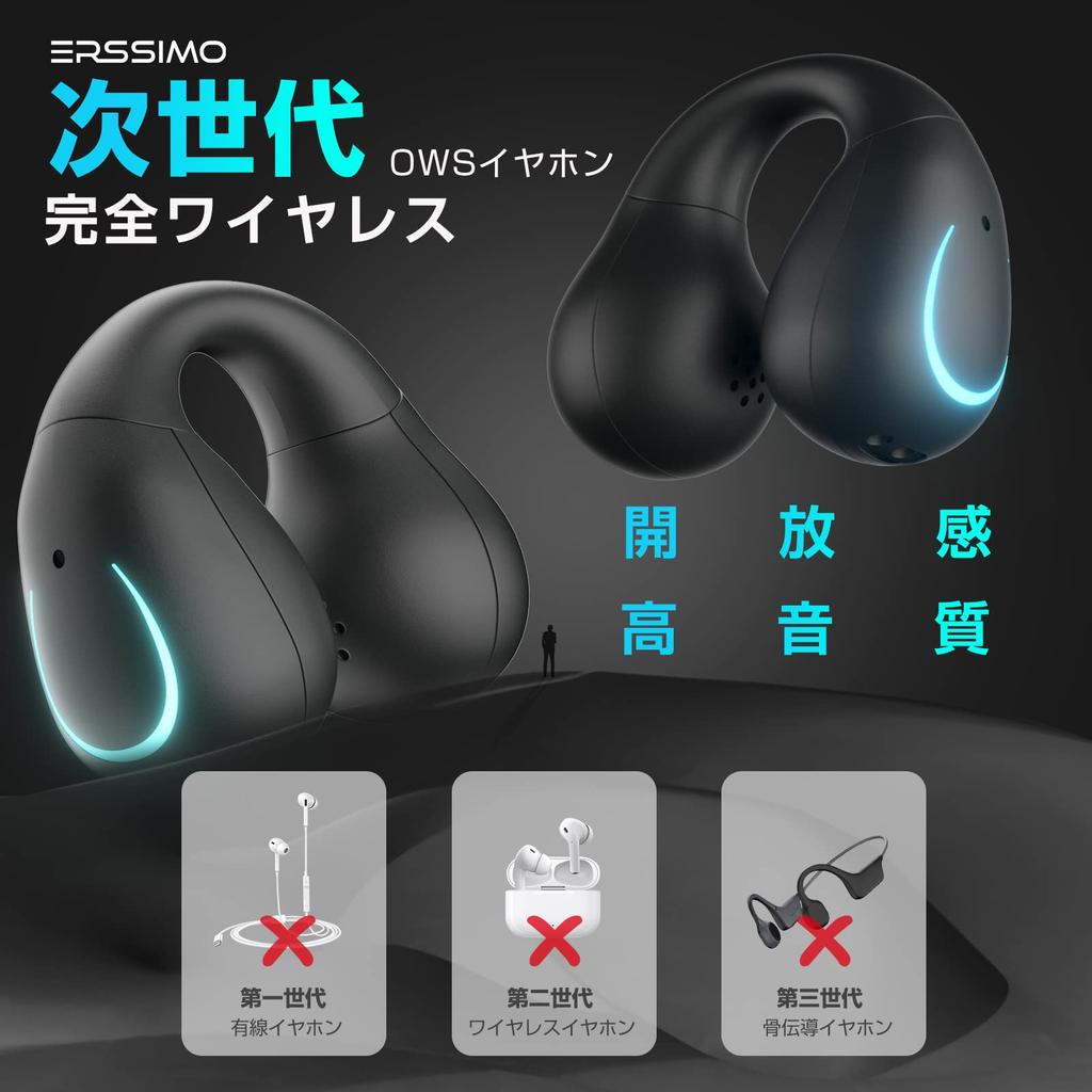 Erssimo Bluetooth Air Conduction Wireless Single Sound Leakage Fast Design for Listening to Other Black 5.3 Earbuds, Earbuds, Open-Ear, Suppression,