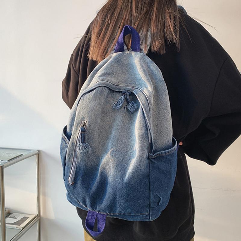 

Рюкзак из денима большой емкости с индивидуальным именем для мальчиков и девочек, холщовые рюкзаки с индивидуальной вышивкой