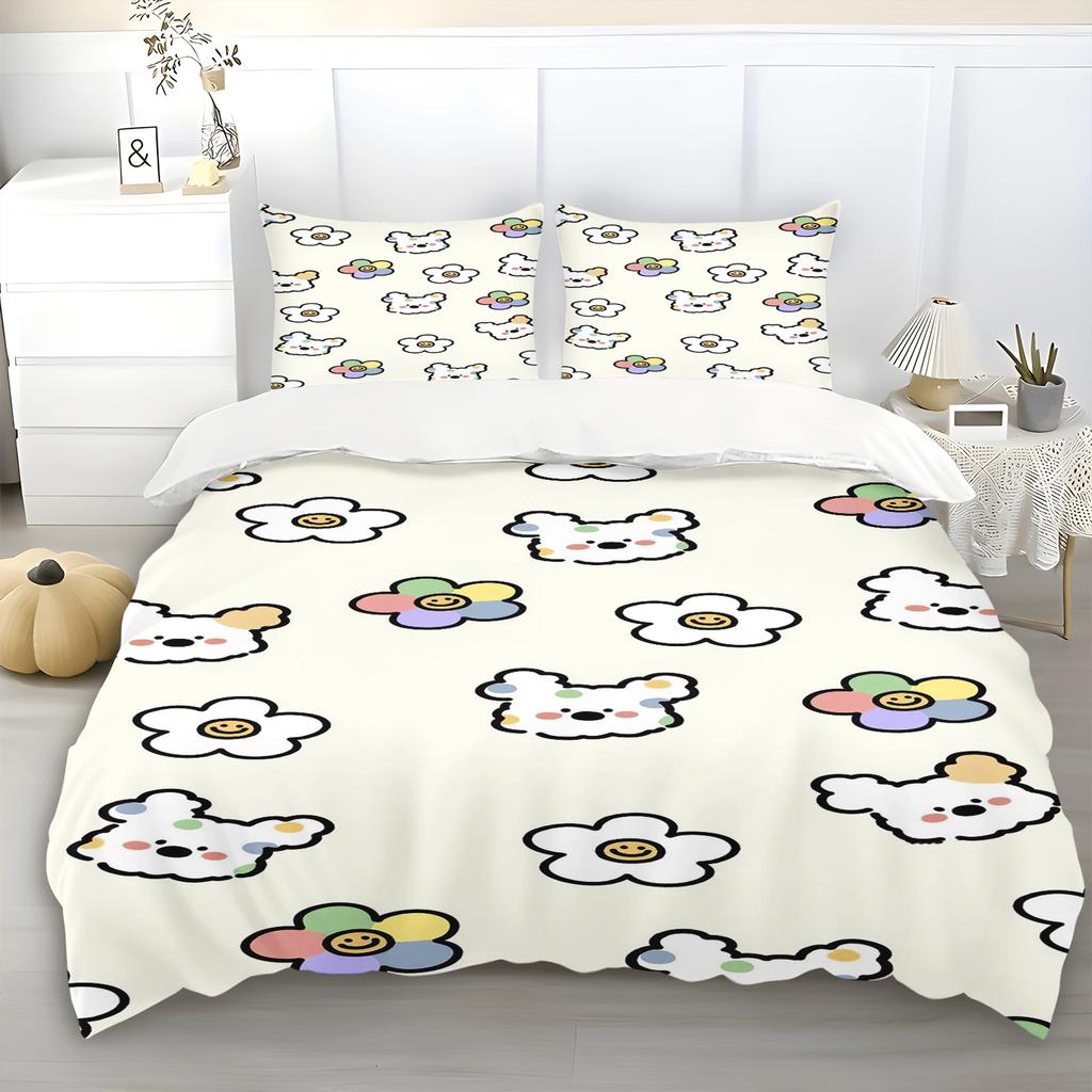 2/3Pcs Cartoon Girls Bedding Set Cute Duvet Cover Childlike Vivid Colors Innocence Bedroom 100% Polyester Adult Gift