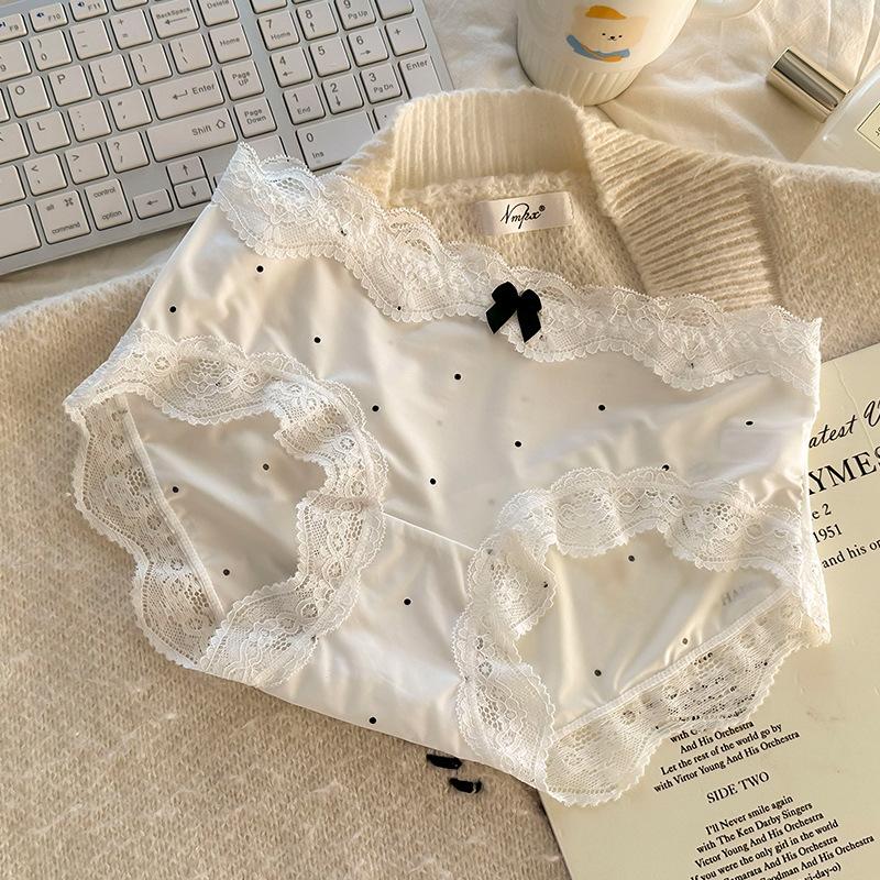 Lace Ice Silk Underwear Panties for Girls Women Pure Cotton Crotch Bowknot Ladies Briefs