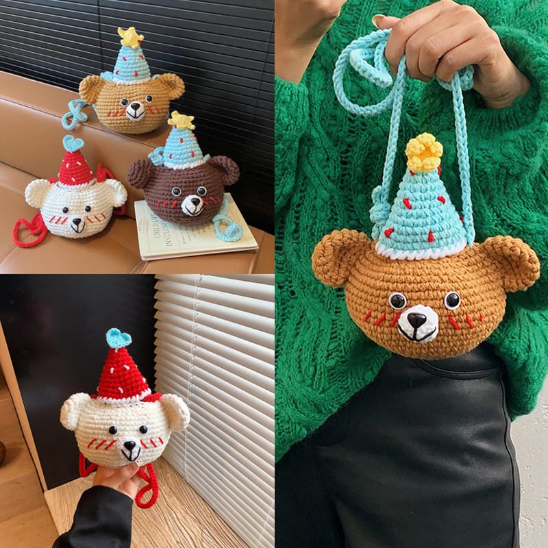 Cotton Knit Bear Shoulder Bag For Women With Cell Phone Pocket And Urban Style