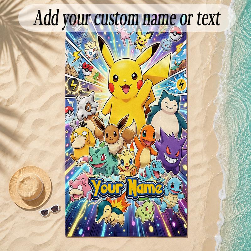 Beach TowelPokémon Custom Name Text Personalized Soft Towel for Beach Pool Indoor Home Decor Gift
