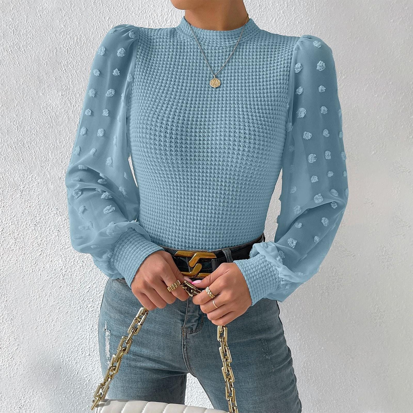 

Женский модный однотонный круглый вырез в стиле пэчворк с длинными рукавами пуловер с длинными рукавами XL небесно-голубой