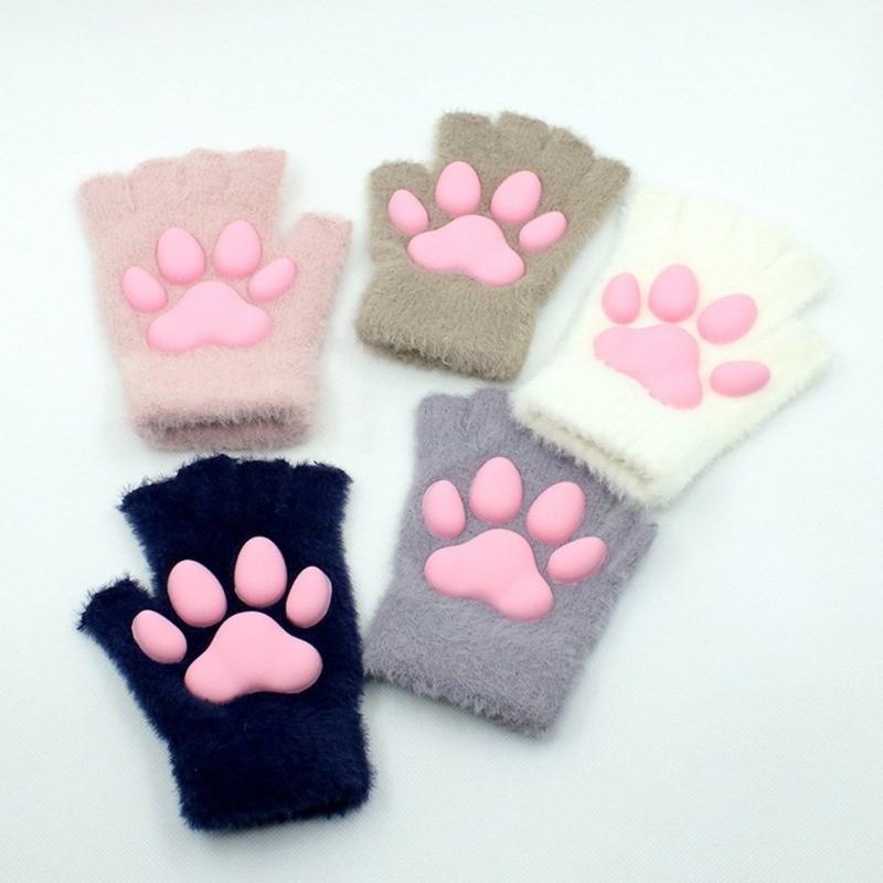 Adult Teens Halloween Gloves Cosplay Mittens Fingerless Gloves Cartoon Cat Paw Shape Mittens Carnivals Party Supplies
