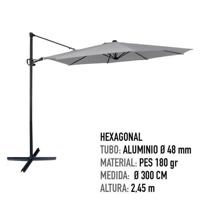 Parasol excentrique - Aktive Garden - Roma - D300 cm - mât aluminium anthracite