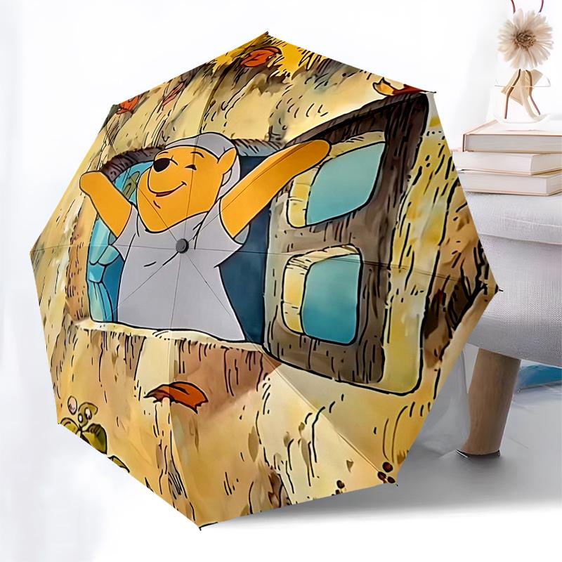 Winnie and Friends Themed Travel Umbrella-8 Ribs Automatic Opening and Closing, Portable Folding Design, Compact and Stylish Umbrella Suitab