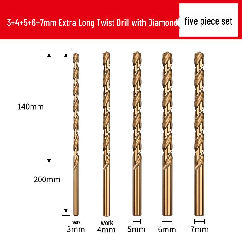 Cobalt Extra-Long High-Strength Alloy Twist Drill Bit for Stainless Steel and Woodworking