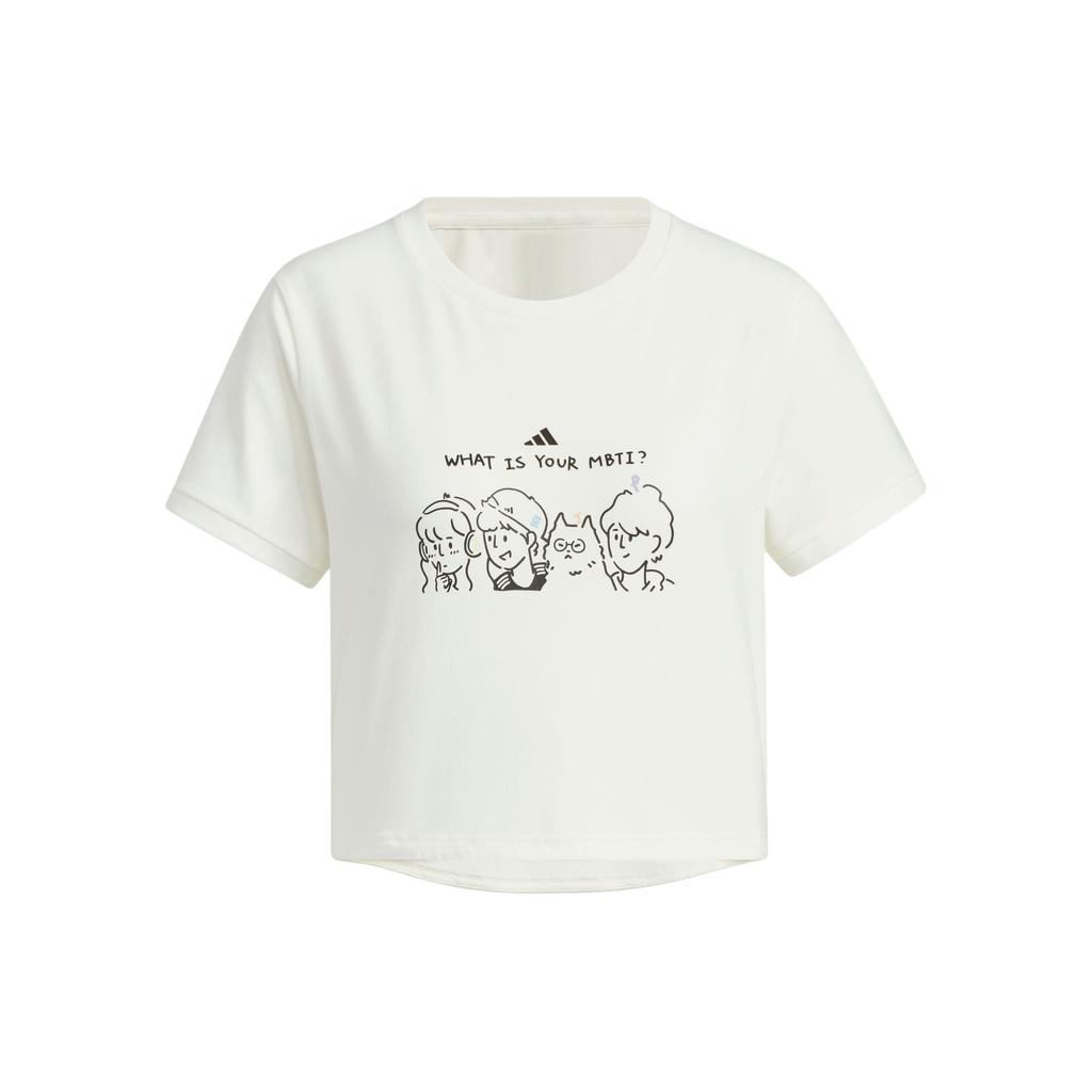 Adidas Printed Anime Cropped Round Neck Short Sleeve T-Shirt Women Tops White JN6663