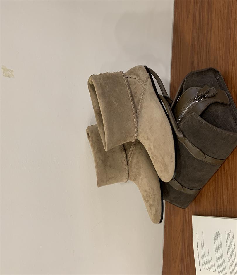 Vintage suede round head short boots women's shoes 2025 autumn thick heel Martin boots two wear western leather single boots