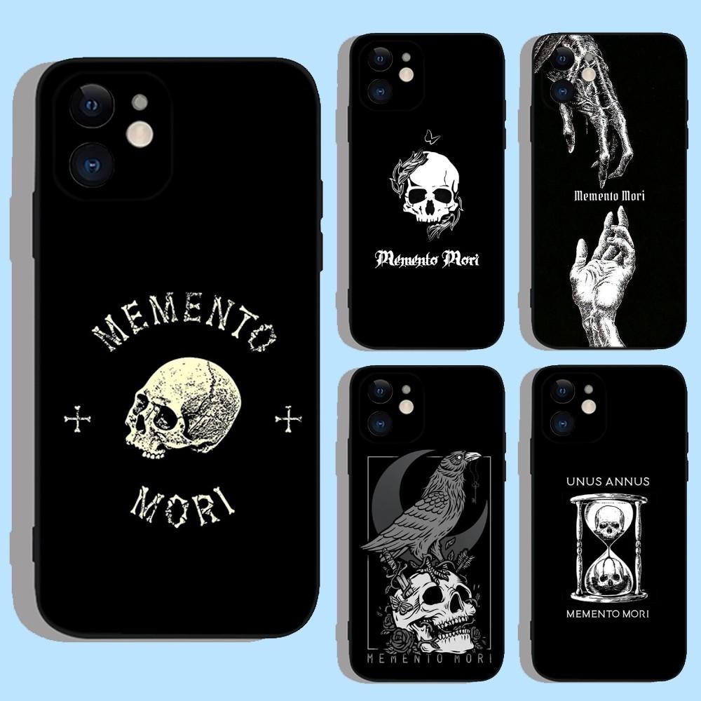 Memento Mori Phone Case For Apple iPhone 15,14,13,12,11,XS,XR,X,8,7,Pro,Max,Plus,mini Silicone Black Cover