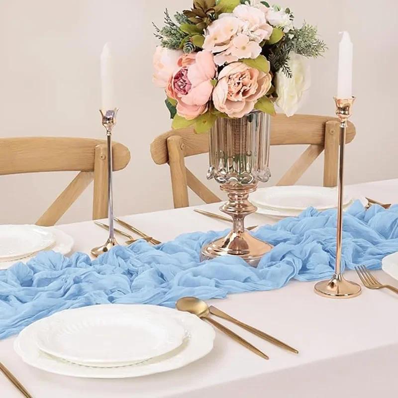 Baby Blue Cheesecloth Table Runner 4 Pack Vintage Rustic Gauze Table Runner Boho Decoration for St Patrick's Day Easter Wedding