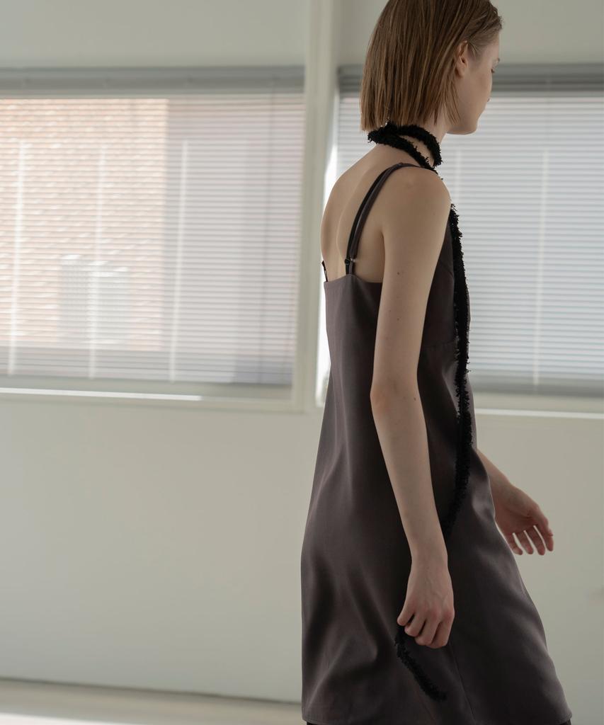 Mosyupamosyu Satin Layered Slip Dress [Dark Brown]