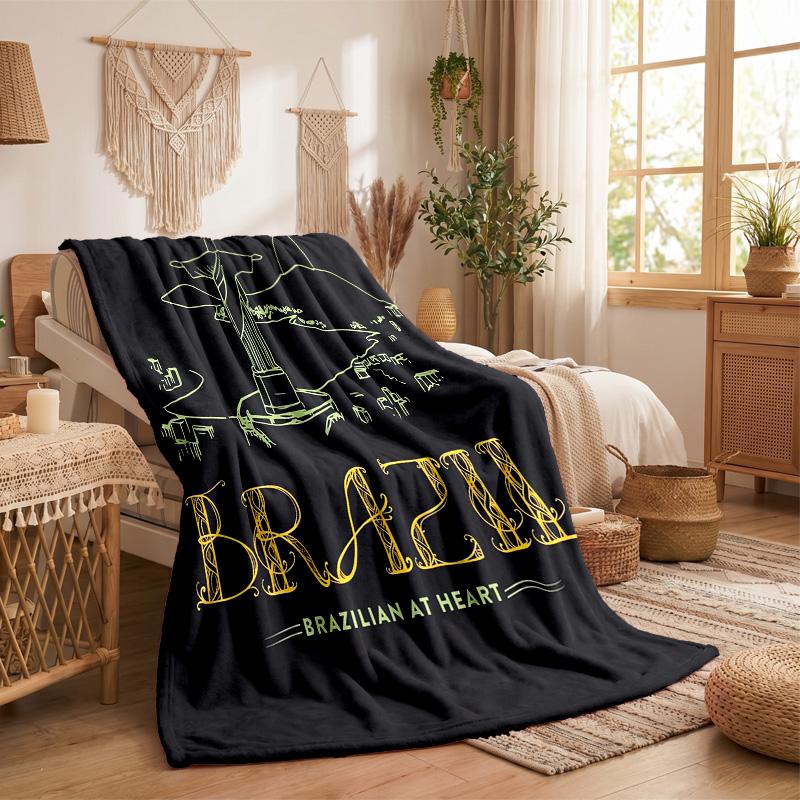 Brazil National Football Team Print Flannel Blanket Soft Warm Sofa Bed Throw Blanket For Home Office Bedroom