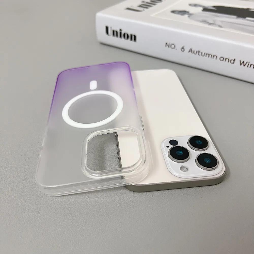 For iPhone 16 Pro Max Magnetic Cover Gradient Color Phone Case For iPhone 15 14 13 12 11 Glass Lens Film Clear Soft TPU Cover