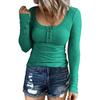Autumn Women's Button Vest Color V-neck Fashion Long Sleeved T-shirt Top