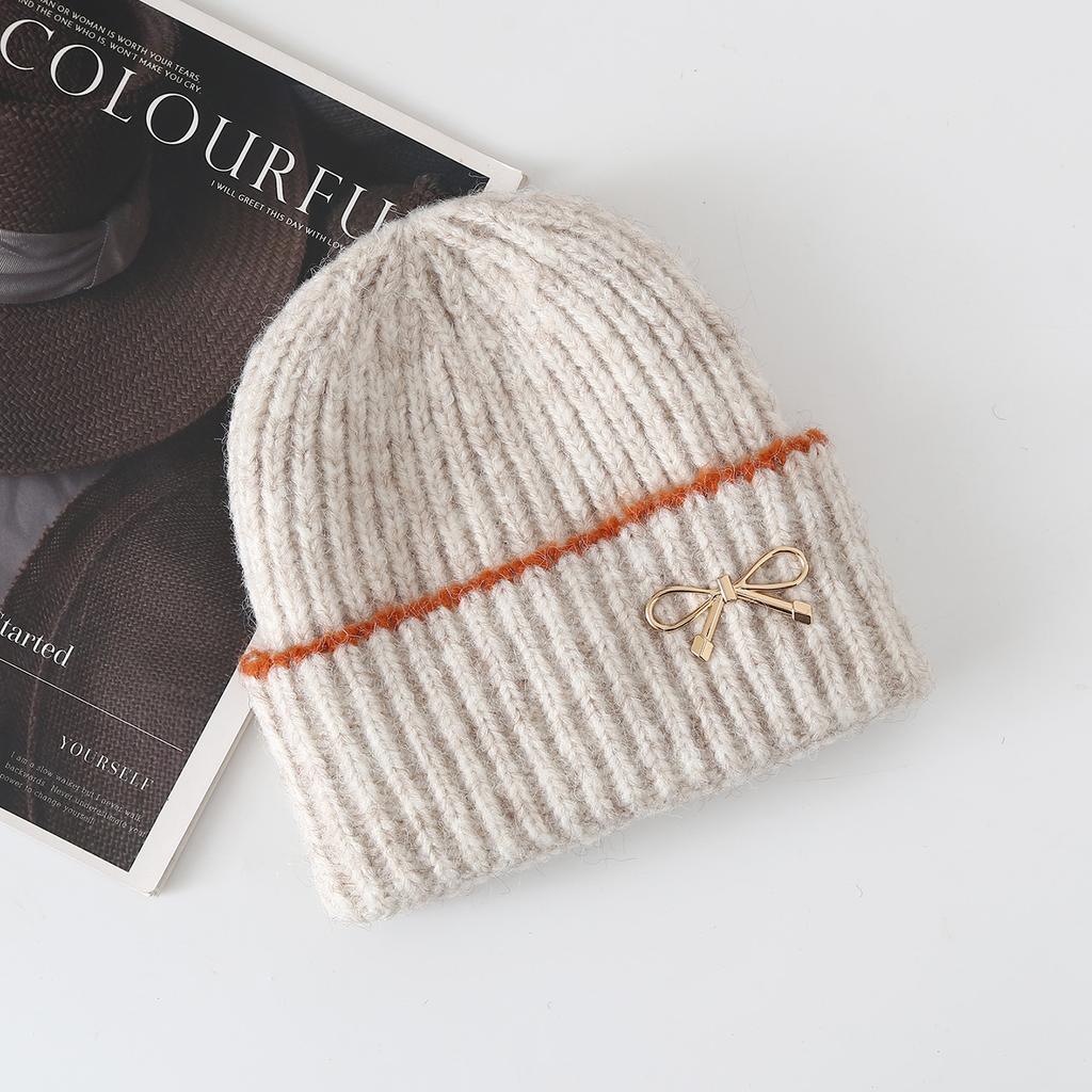 Bow Knitted Wool Hat Autumn and Winter Fashion Ear Hat Women,Winter Hats for Women, Beanies for Women, Hats for Women Winter