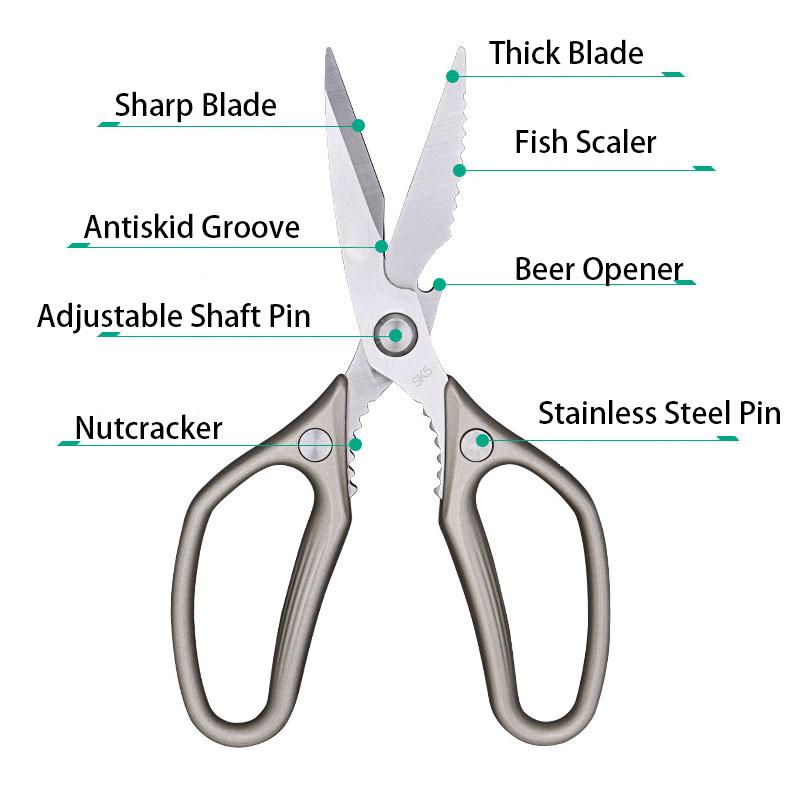 Stainless Steel Sharp Blade Aluminium Alloy Handle Vegetables Fish Chicken Bone Kitchen Scissors Household Accessories