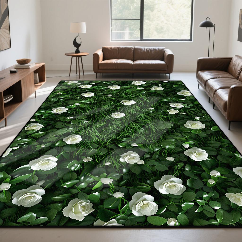 3D Green Leisure Natural Carpet Living Room Modern Plant Pattern Room Decoration Aesthetic Lounge Rug Non-slip Entrance Door Mat