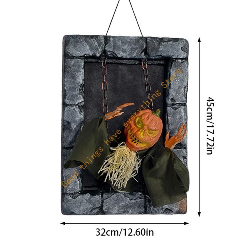 55KF Motion Activated Hanging Ghostly Gravestone Glowing Eyes Shaking Body And Eerie Sounds For Outdoor Horror Decorations
