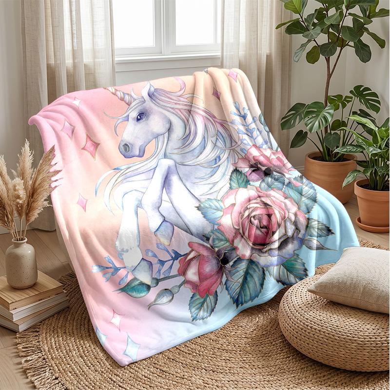 Unicorn with Rainbow Hair in Galaxy Theme blanket Lightweight Warm Flannel Blanket Decorative Throw Blanket for Home Decoration