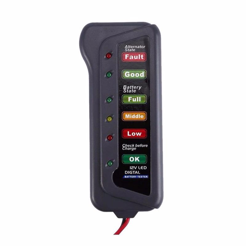 

12V Digital Battery Alternator Tester with 6 LED Lights Display Battery Testers with Brake Fluid Tester for Car Motorcycle чорний