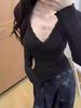 Pure Desire Spicy V-neck Lace Long-sleeve Sexy Slim-fit Top for Women