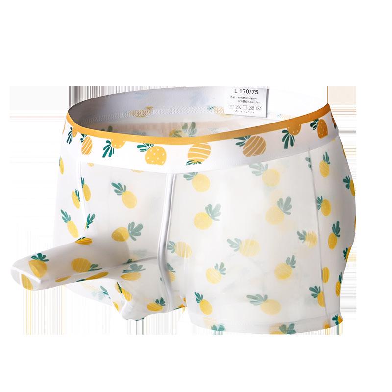 Men's Breathable Ice Silk Boxer Briefs with Separate Pouch and Mesh Print