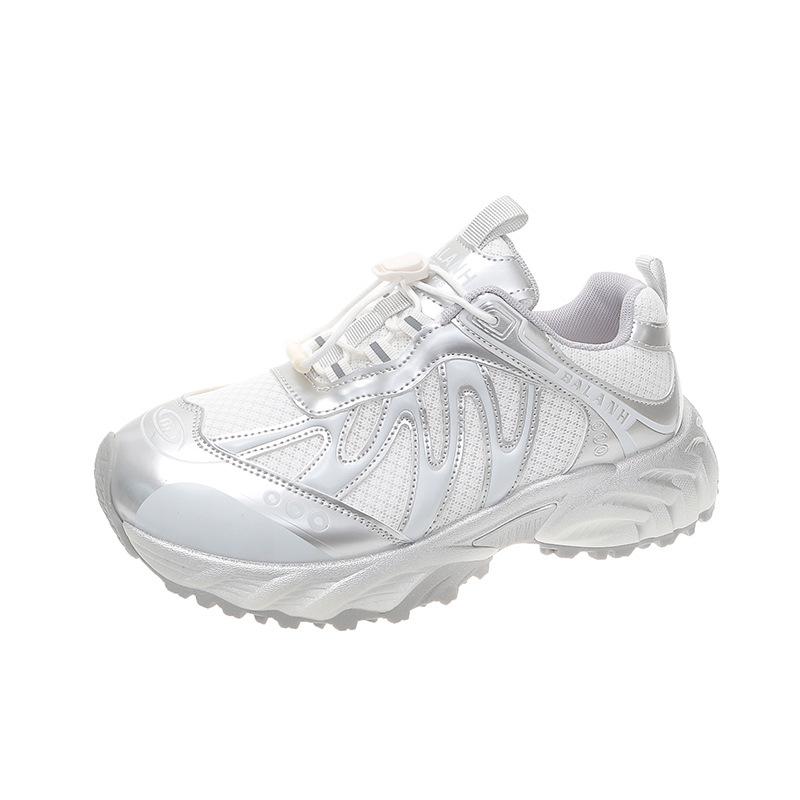 

Женские повседневные кроссовки на толстой подошве, из дышащей сетки, модные летом 2025 года, универсальные, с носком-манго 40 серебряный