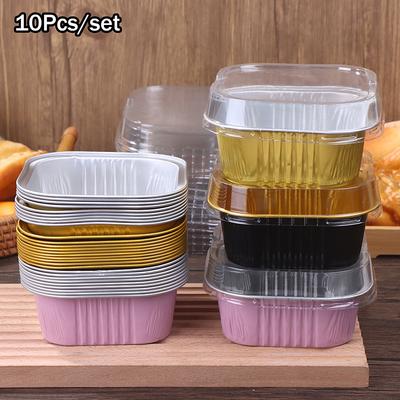 10er-Set Aluminiumfolien-Kuchenbehälter 325ml Kuchenformen Einsätze Mit Deckeln Hitzebeständige Folien-Backbecher Kuchenform Küchenwerkzeug