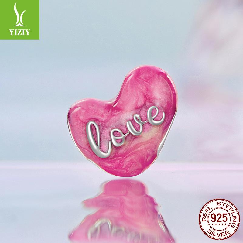 Heart Series Beaded Combination Diy Bracelet Accessories 925 Silver Light Luxury Jewelry Pink Valentine'S Day Gift