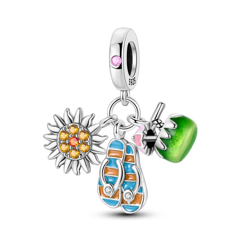 925 Silberfarbe Vierblättriges Kleeblatt Avocado Kaktus Grüne Serie Anhänger Perlen Passend für 3mm 925 Original Armband Feiner DIY Schmuck