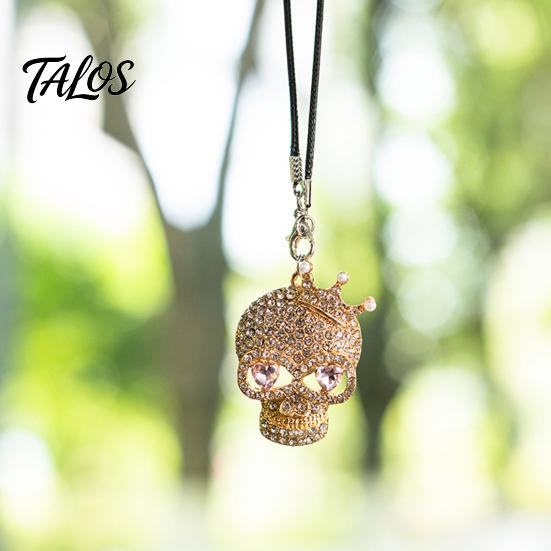 Halloween Auto Ornament Bling Skull Car Hanging Accessories, Rhinestone Head Rear Metal Charm View Mirror Charm, Gothic for Interior Decoration
