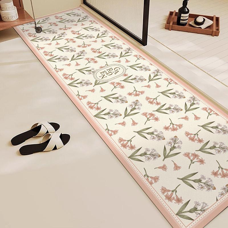 Rug for Bathroom Mat Absorbent Anti-slip Floor Mats Diatom Mud Toilet Shower Area Pink Carpet Plant Flowers Home Decoration Rugs