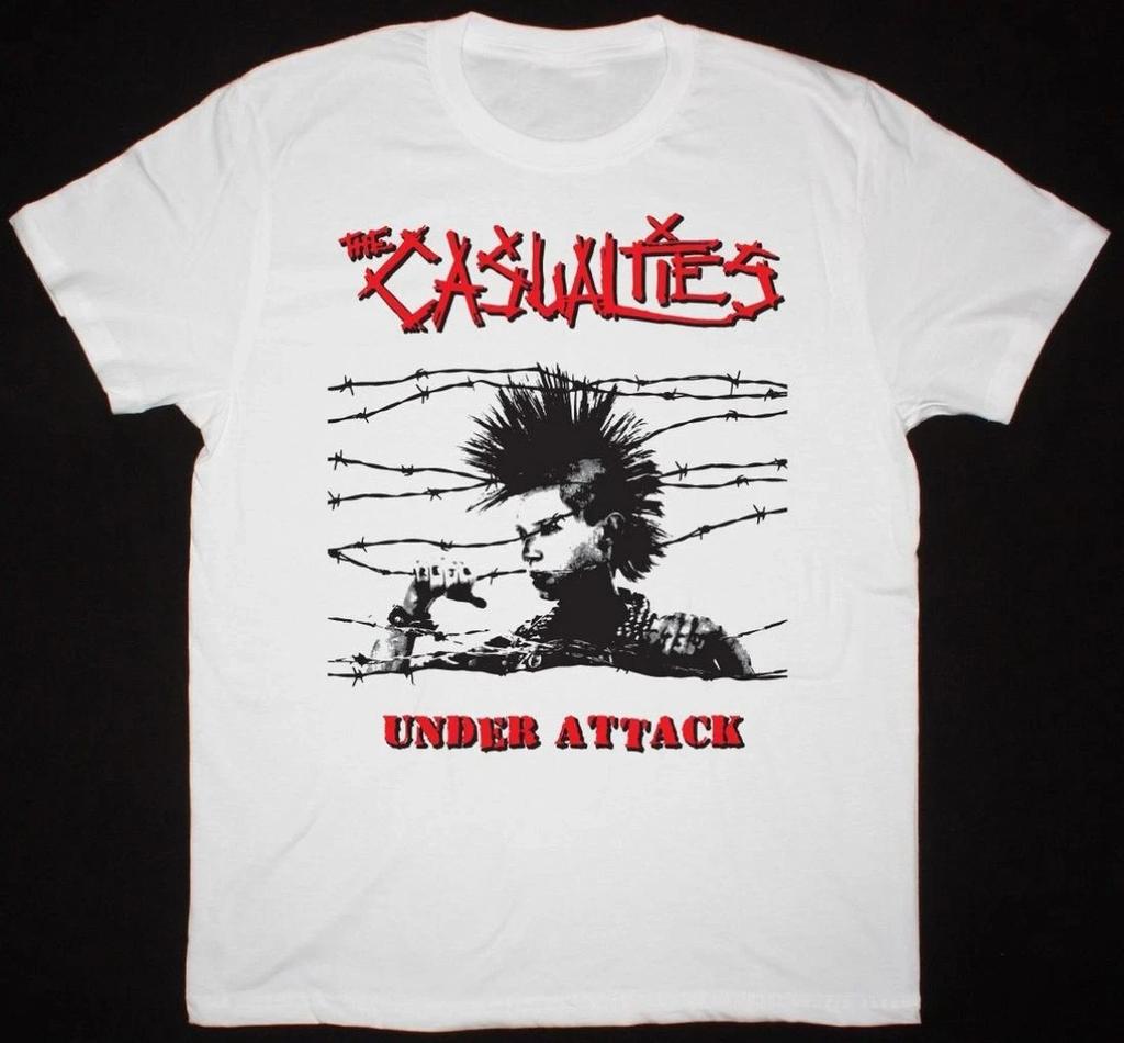 Men's Cotton Graphic T-shirt Vtg The Casualties UNDER ATTACK Cotton White T Shirt Unisex All Size