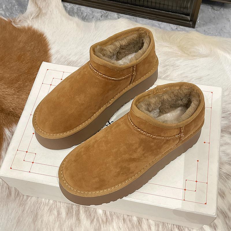 

Зимние ботинки на толстой подошве женские меховые цельные 2025 новые зимние бархатные туфли-хлебушки короткие с высоким голенищем Северо-восточные хлопковые ботинки 40 имбирный