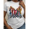 Women's Plus Size Colorful Sisterhood Cartoon Print Tee 100% Cotton Crew Neck Short Sleeve Regular Fit All-Season Casual Top