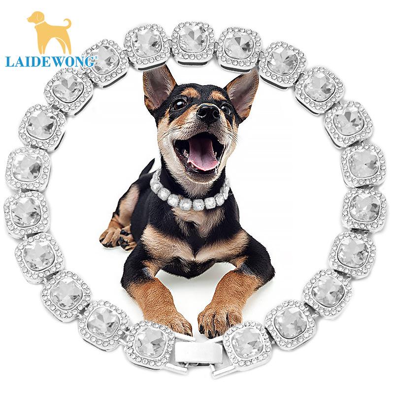In Stock 12mm Wide Cuban Chain Pet Diamond Collar - Cat & Dog Necklace 20cm