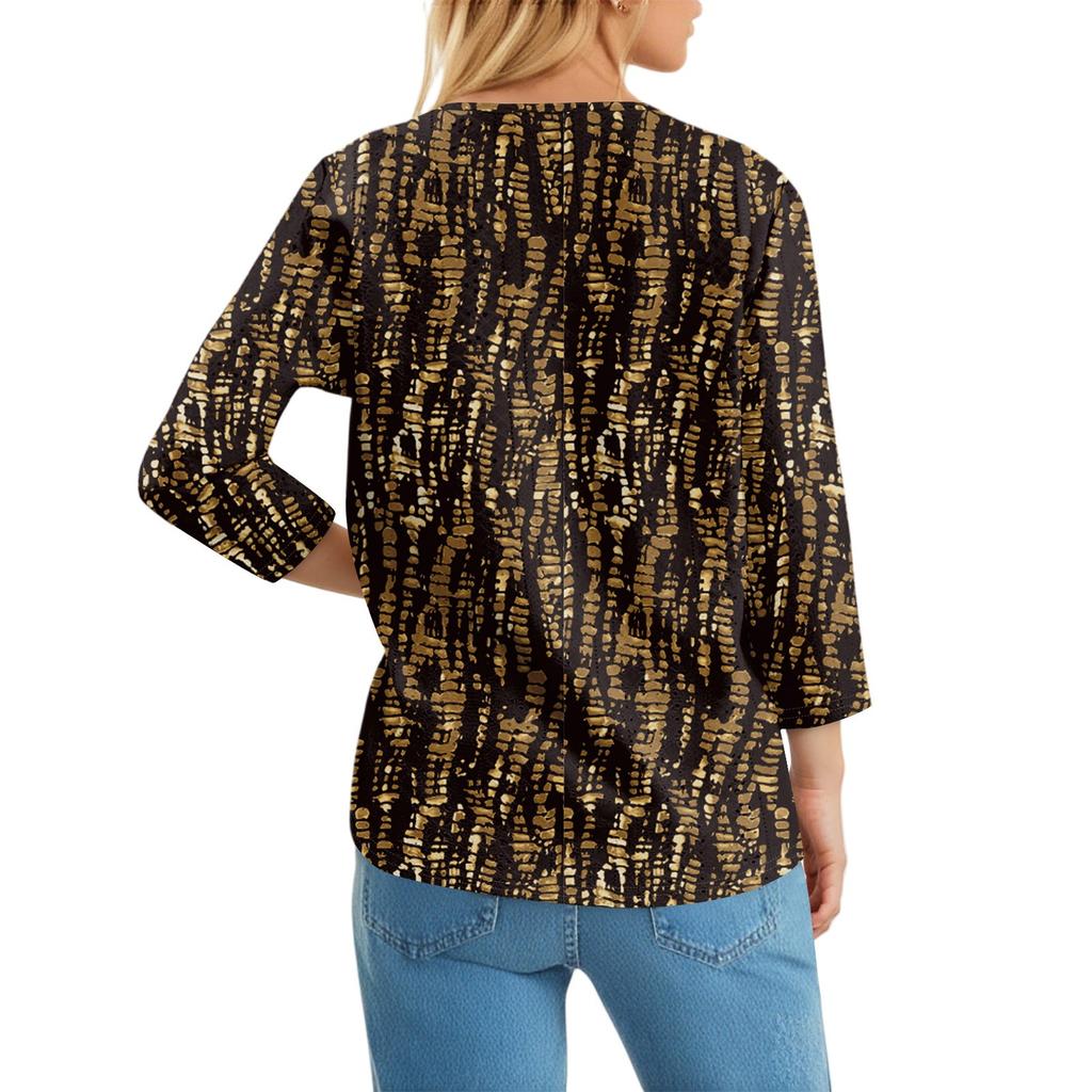 Women's T Shirt Tee Print Button  3/4 SleeveDaily Weekend Fashion Basic V- Neck Regular Top