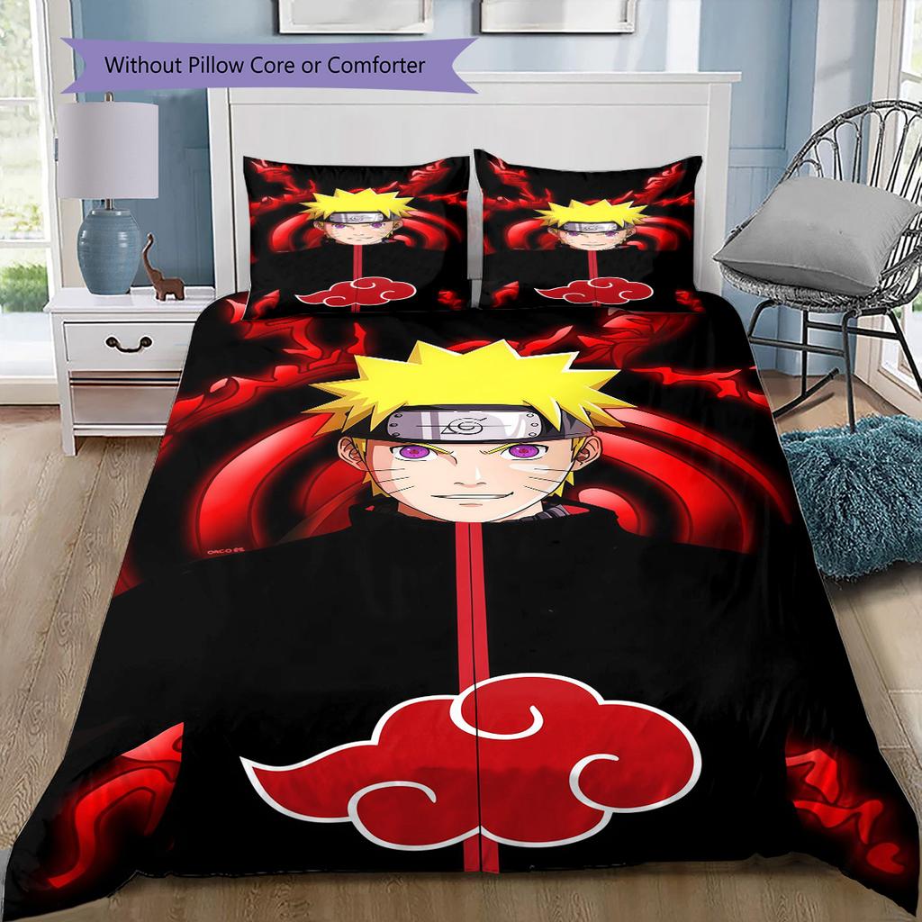 Naruto Cloud Power Pattern Bedding Quilt Set Quilt Cover Pillowcase Home Birthday Gift(1 * Duvet Cover + 2 * Pillowcase, Without Core)