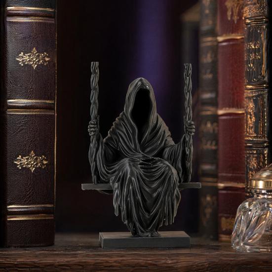 DYS 3D-gedruckte sitzende Sensenmann-Statue, gesichtsloser Mann in schwarzem Gewand auf Schaukel-Figur, gotische Kapuze Skulptur Ornament, dunkler Stil Figur Dekoration