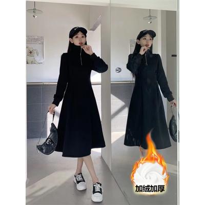 Dress Autumn and Winter French Heart Neckline Zipper Fashion High Sense Waist Thin Light Luxury Women's Dress