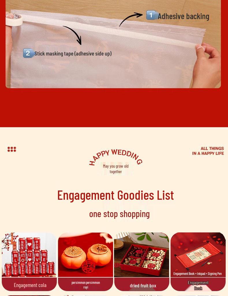 High-End Chinese Engagement Banquet Decor: Floor-Standing Ornaments & Background Cloth for Elegant Atmosphere