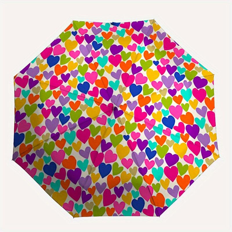 1pc Heart Pattern Automatic Opening/Closing Folding Umbrella with 54 Ribs, Plastic Handle, Windproof Portable Sunshade Umbrella y250726094