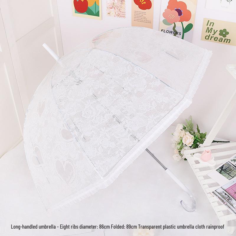 Japanese Forest Style Transparent Cherry Blossom Umbrella with Arched Long Handle for Students